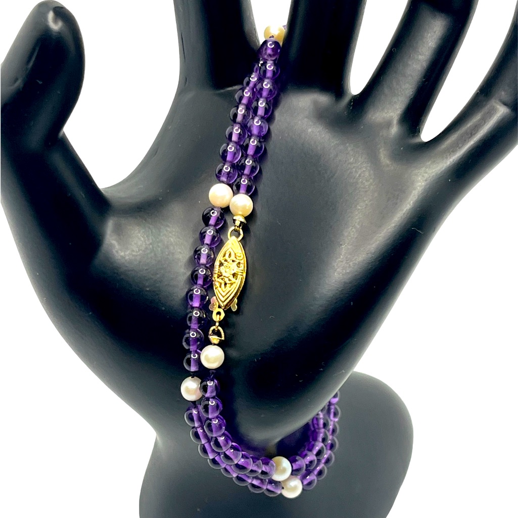 14k Yellow Gold Amethyst & Pearl Beaded Necklace